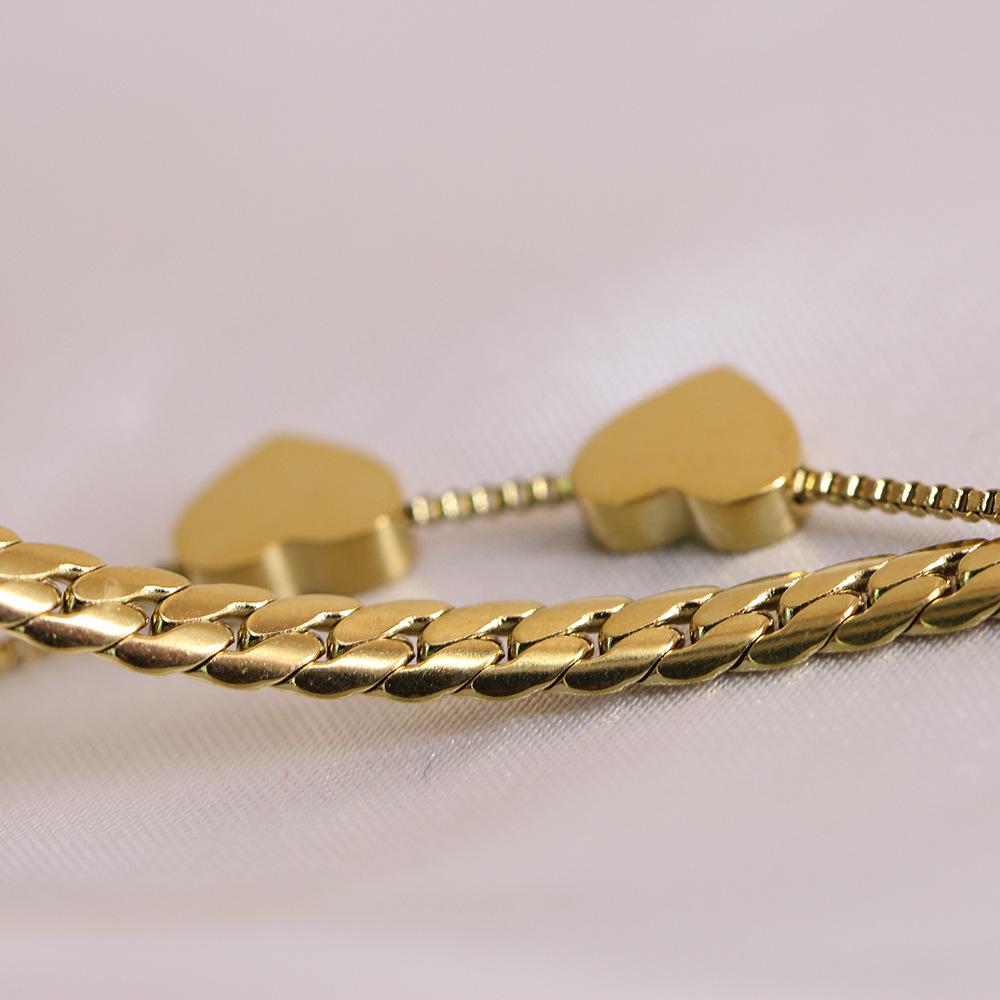 8MM Smooth Surface Heart 18K Gold Stainless Steel Double Layer Bracelet, Laser Engravable