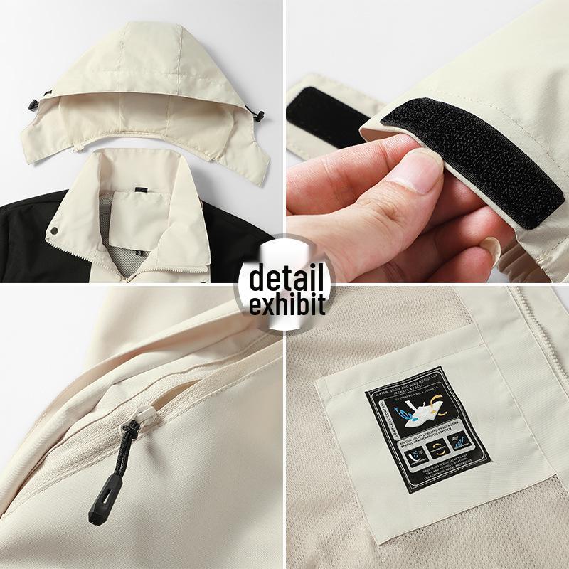 Autumn Waterproof Windproof Hooded Jacket - Unisex Color Block Thin Mountaineering Outerwear