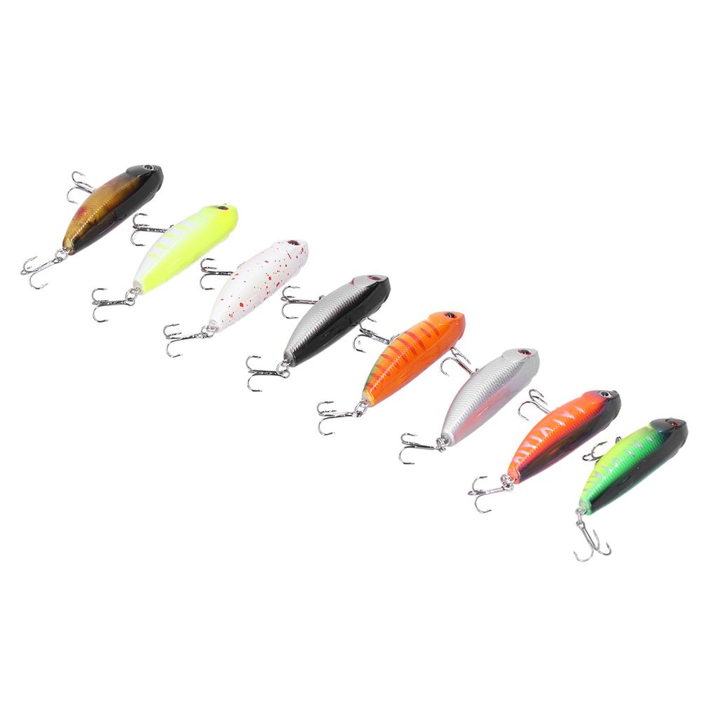 8 Stück Angelköder, harter Köder, 3D-Augen, schwimmender Bleistift-Angelköder mit Drillingshaken