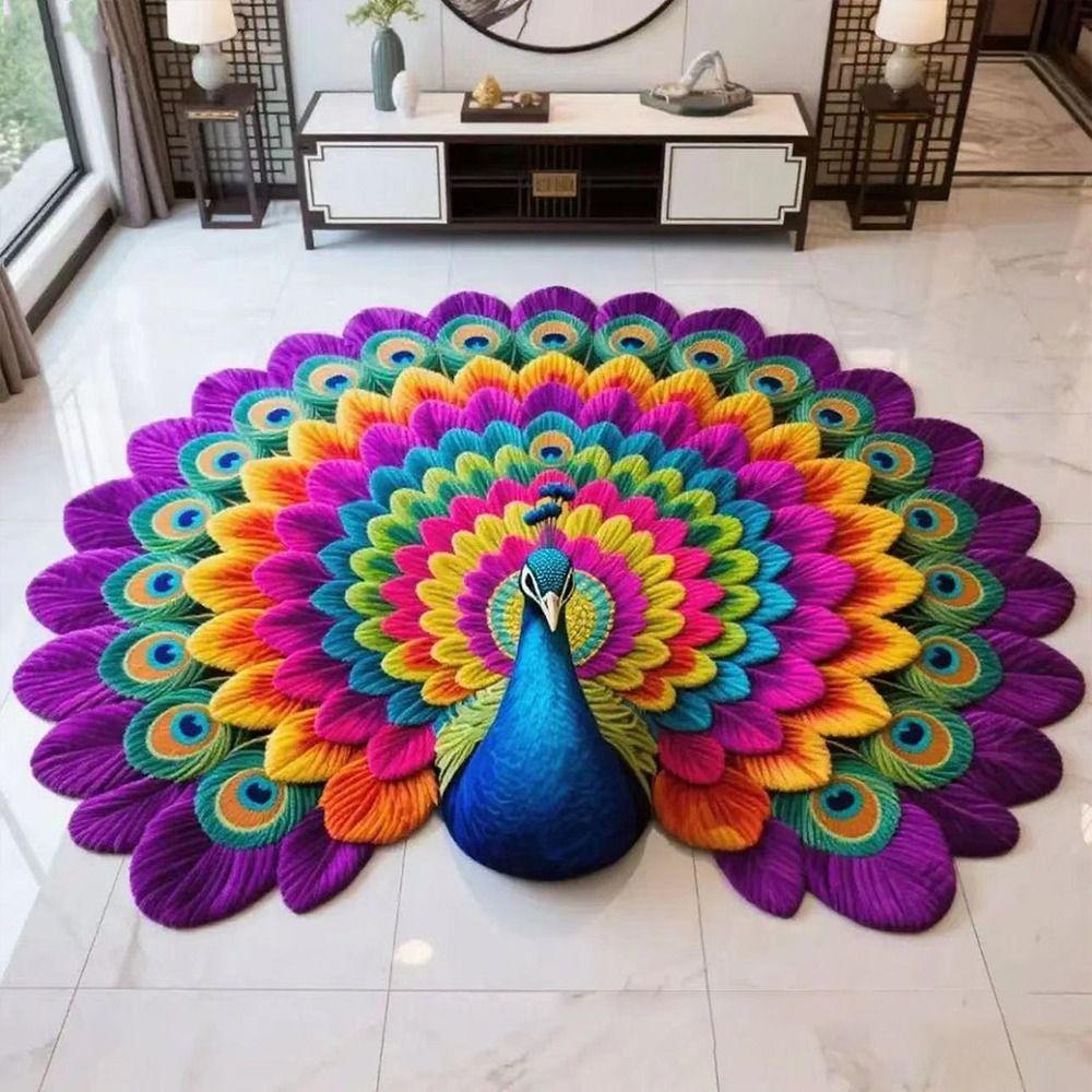 Soft Peacock Carpet Non-slip Bathroom Floor Mat Durable Blanket  for Living Room Tea Table Bedside