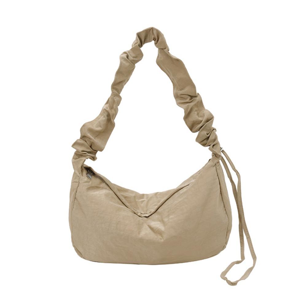 Korean Style Nylon Crossbody Bag Lightweight Large Capacity Pleated Shoulder Bag Solid Color Handbag Canvas Dumpling Bag Daily