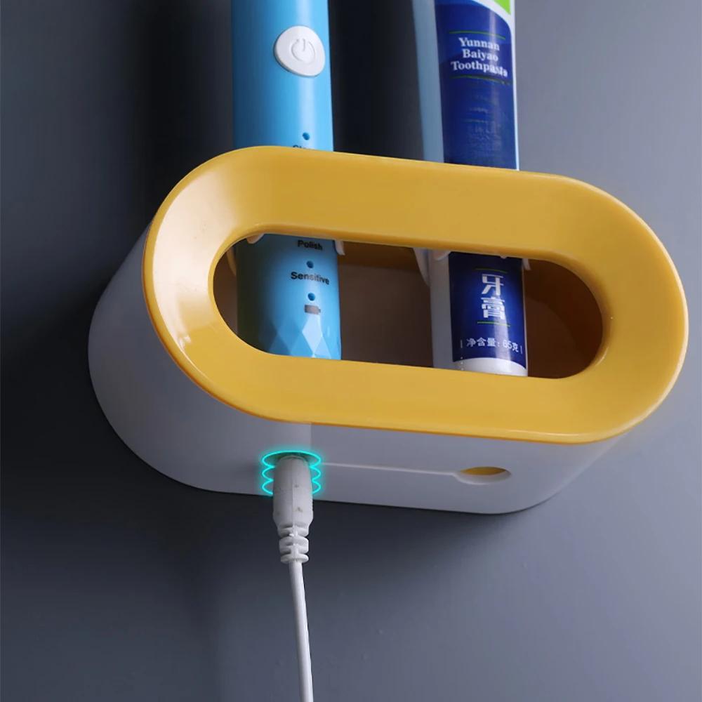 

Держатель для электрической зубной щетки, настенный органайзер с двумя отверстиями, держатель для зубной щетки, стойка для хранения зубных щеток без проколов, экономия места в ванной