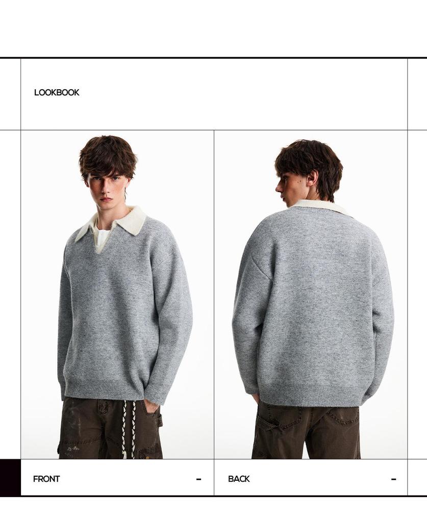 Men's High-End Old Money Style V-Neck Polo Knit Sweater for Autumn/Winter