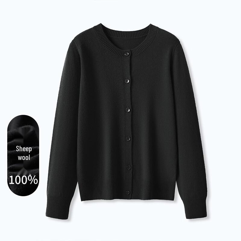 Snowforte Women's Pure Wool Crew Neck Knit Cardigan