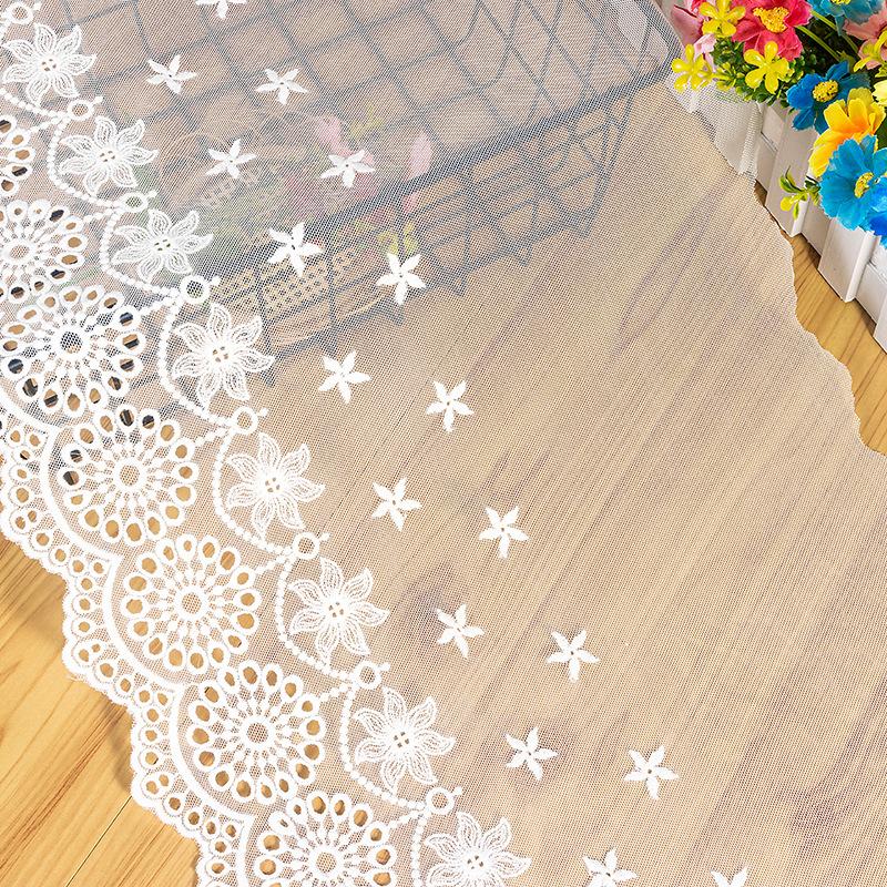 2Meters 29cm Wide Exquisite White Beige Sunflower Hollow Cotton Thread Lace Embroidery Wedding Dress Clothing Home Fabric Decoration Accessories