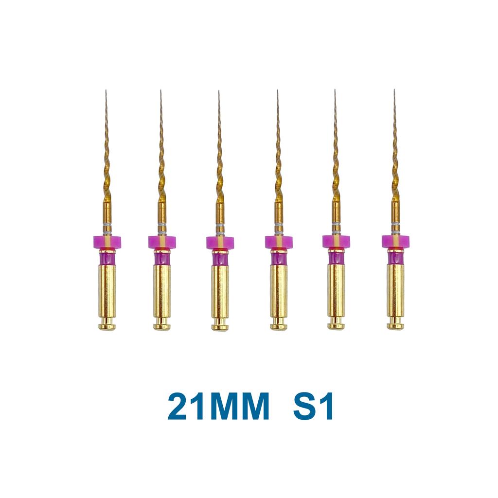 6 Pezzi Lime Endodontiche Dorate 19 21 25mm Flessibili Rotanti Canalare Radice Dentale Nichel Titanio
