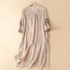 Literary Retro Ethnic Style Embroidery Loose Casual Slit V-neck Lightweight Linen Dress