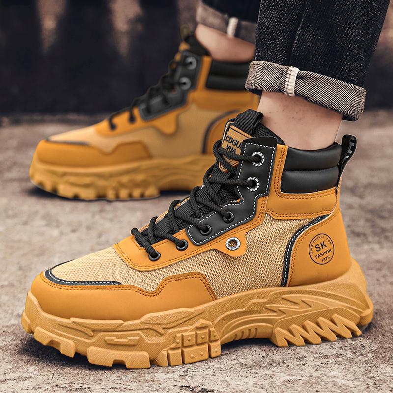 Fashion High Top Men Ankle Boots Comfortable Men Work Boots Mesh Outdoor No-slip Casual Shoes Breathable Walking Hiking Shoes