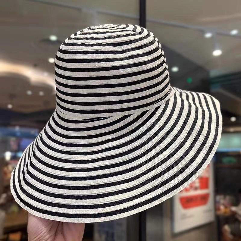 Foldable summer striped bucket hat new women's sun protection big brim sun hat versatile fashion sun hat