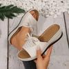 New Summer Women's Platform Slippers Large Size Bow One-word Slope Heel Platform Women's Slippers