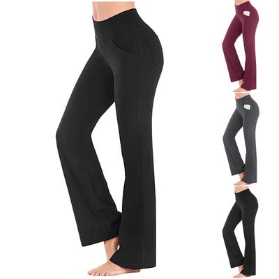 Bootcut-Yogahose für Damen mit Taschen, hohe Taille, Sweat-Boot-Hose, 4 Taschen, Arbeitshose, Schlag-Leggings für Damen