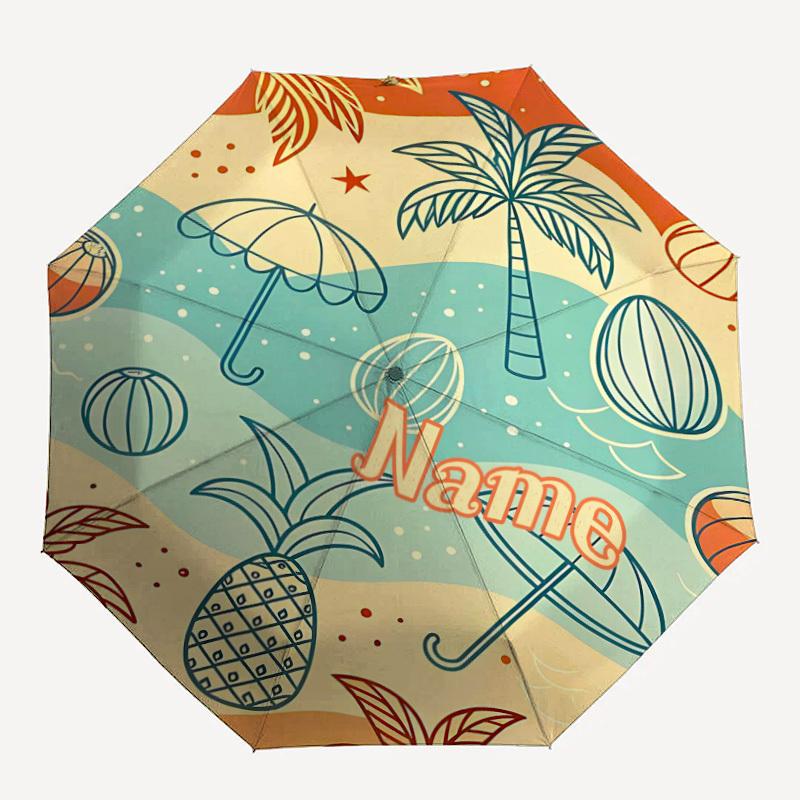 

1pc Tropical Beach Custom Name Automatic Folding Umbrella, Durable Plastic & Iron, Lightweight for Outdoor Daily Use S1230073