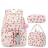 Set de 3 pièces Sac à dos d'école en velours côtelé avec sac à lunch trousse à crayons Sac d'école mignon pour fille Sac à livres Fraise Sac à dos pour adolescents Femmes