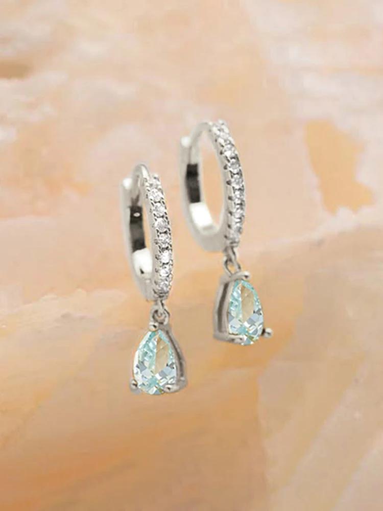 Copper Colorful Zircon Simple Fashion Water Drop Hoop Earring For Women Dating Partyt High Quality Fine Jewelry
