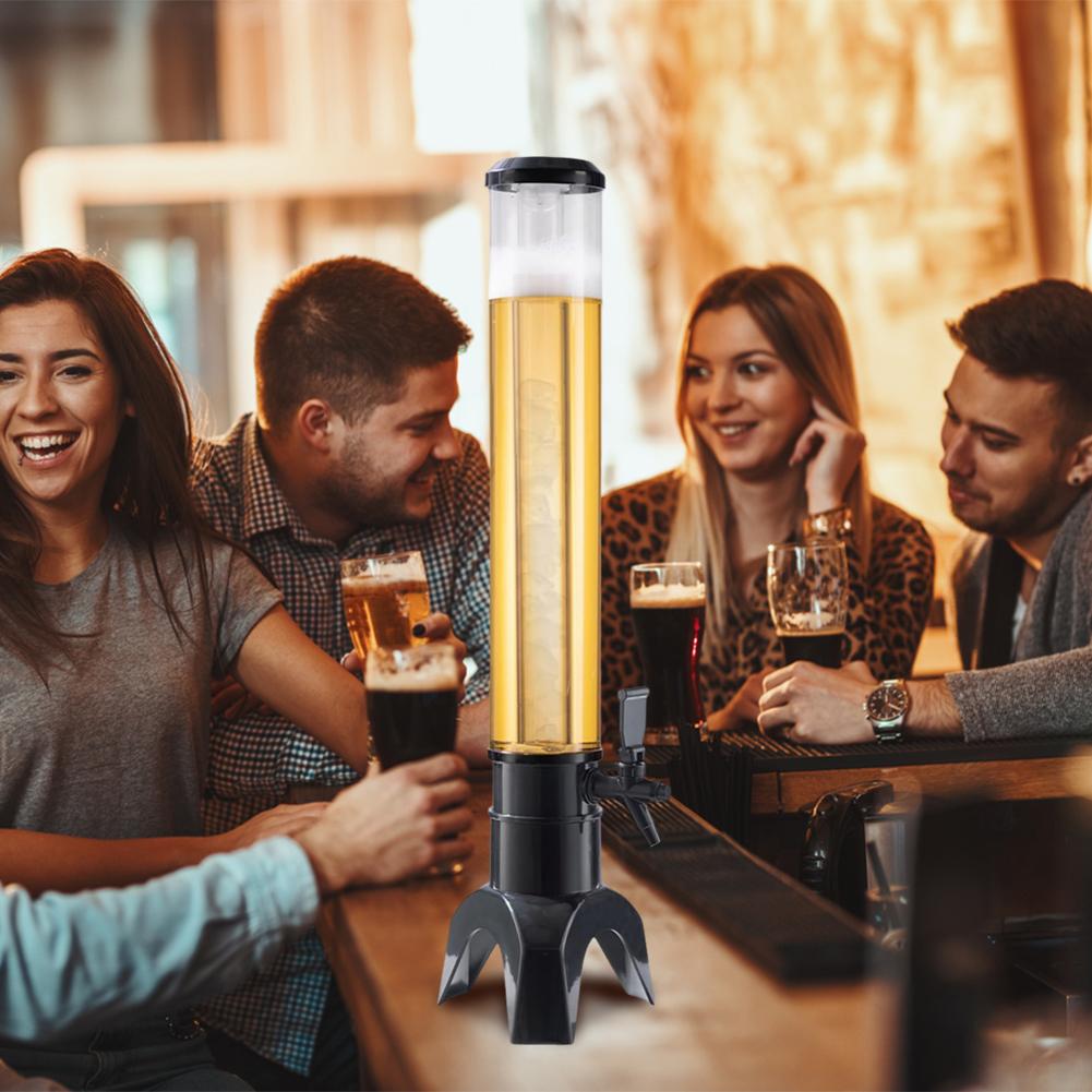 3L Beer Dispenser Beer Tower with Spigot & Ice Tube Beverage Dispenser LED Light Tabletop Liquor Dispenser for Bar Party