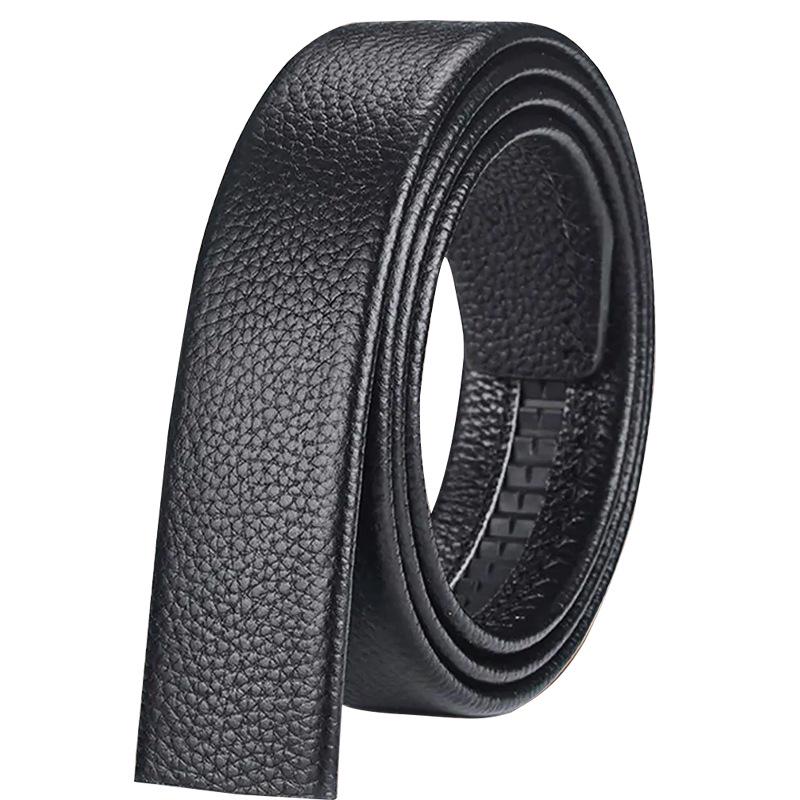 Buckle-Free Leather Belt for Men - Genuine Leather, Automatic Buckle, Versatile Lychee Grain Cowhide.