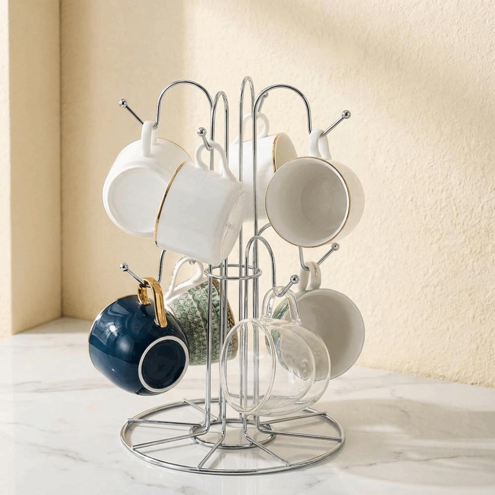Fine Workmanship Tea Cup Storage Rack Silver Coffee Mugs Storage Rack Cup Drying Rack Desktop