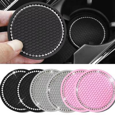 2Pcs Car Bling Rhinestone Cup Holder Drink Pad Interior Decoration Anti-slip Mat Round Durable Coaster Heat Resi Car Accessories