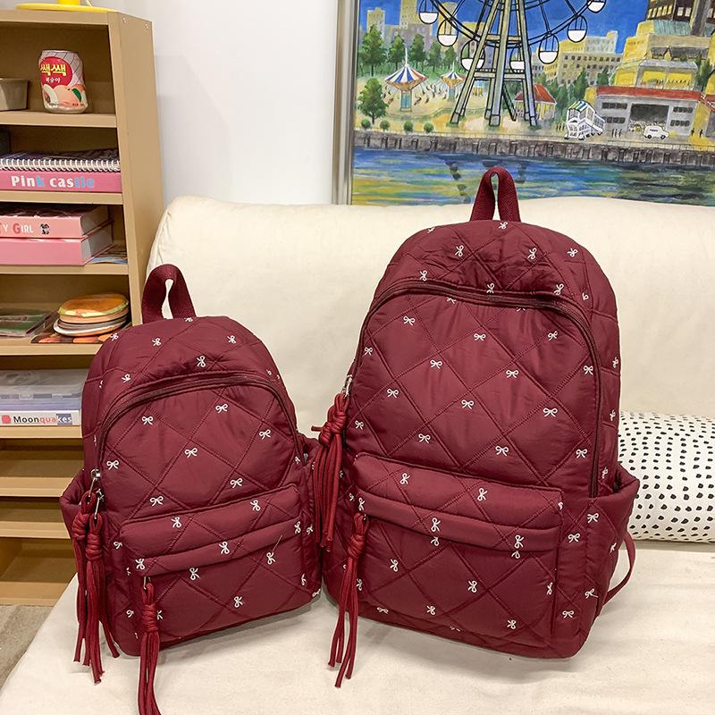 Korean-style Large Capacity Backpack with Cute Bow Embroidery for Female College Students