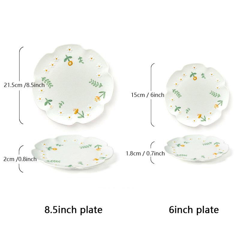 4pcs 3D Relief Ceramic Dinner Plate Set Daisy Dessert Plate Kitchen Pasta Bread Dish Tableware Service Dish 6/8.5inch Frosted
