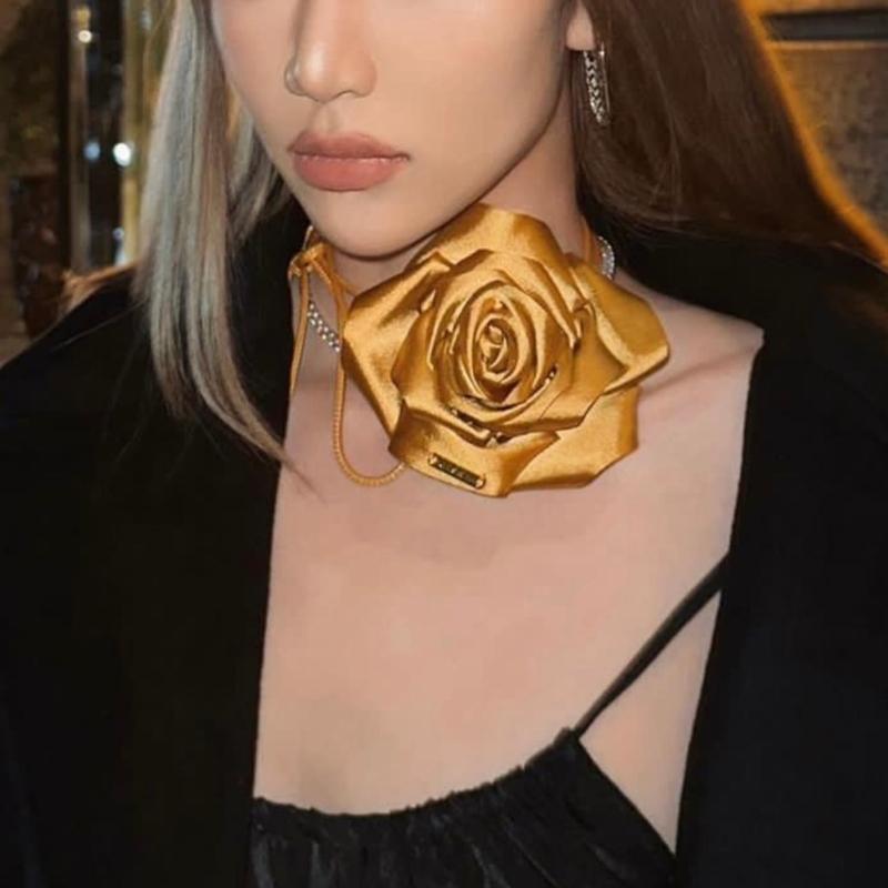 Naszyjnik Choker w stylu Boho Błękitny Kwiatowy Naszyjnik Łańcuszek na Talii Przesadzony Duży Kwiatowy Naszyjnik na Sznurku Biżuteria dla Kobiet Dziewcząt