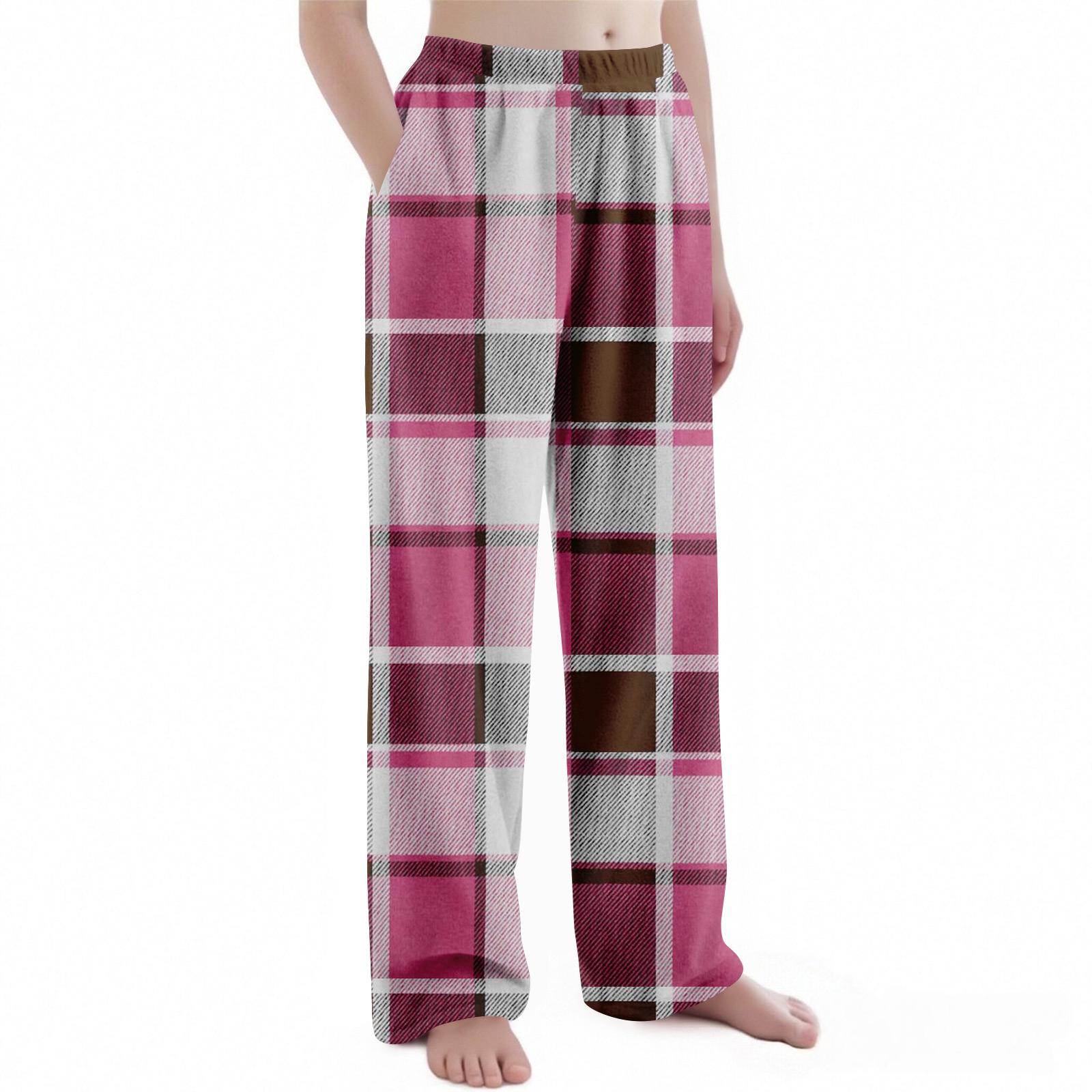 

Детские рождественские брюки с клетчатым принтом, плюшевые повседневные брюки 160 горячий розовый