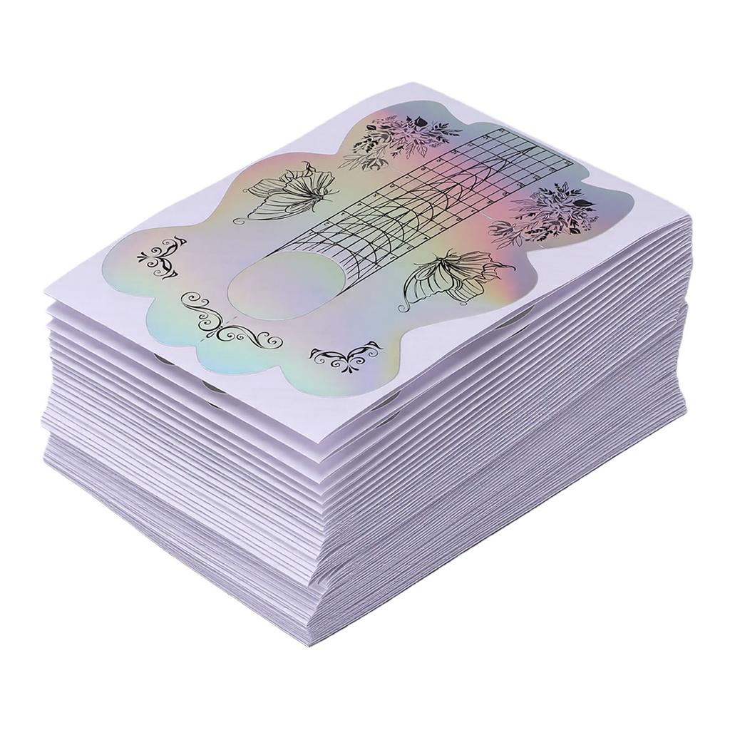 100 Pcs Nail Extension Forms   Length Acrylic Nail Forms Holographic Self Adhesive Clear Alignment Lines
