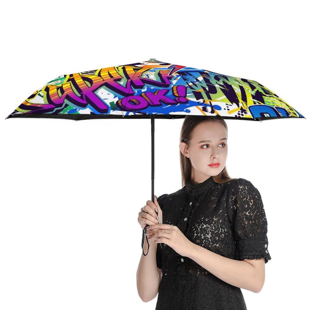 1 Pack Automatic Umbrella With Sturdy Ribs And Waterproof Fabric For Travel Protection Featuring Graffiti Inspired Touch