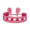 Adjustable European-American Braided Bracelet with Embroidered Heart, Tassel & Chain Ornament, Handmade Spring Style.