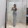 Silver Strappy Bodycon Evening Gown - Long Birthday Banquet Dress