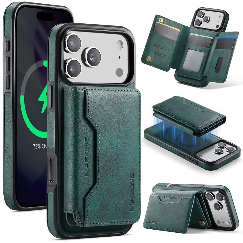 Magsafe Leather Flip Wallet Phone Case For iPhone 17 Air 17 Pro Max 2 In 1 Detachable Card Slots Cover Hoesje Coque Etui Bag