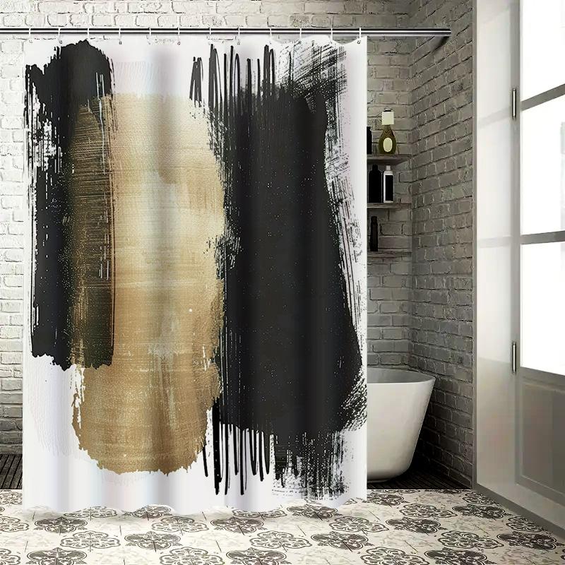 

Modern Abstract Black Gold Shower Curtain White Bath Mat Set For Bathroom Decorations Waterproof Fabric Multiple Sizes Available W60H190(CM)-1 Pcs