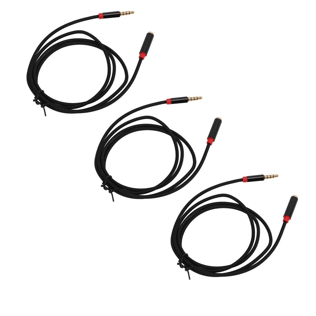 3Pcs Audio Cable 4 Pole 3.5mm Male Nylon Braided Cord for Microphone Phone Sound Card