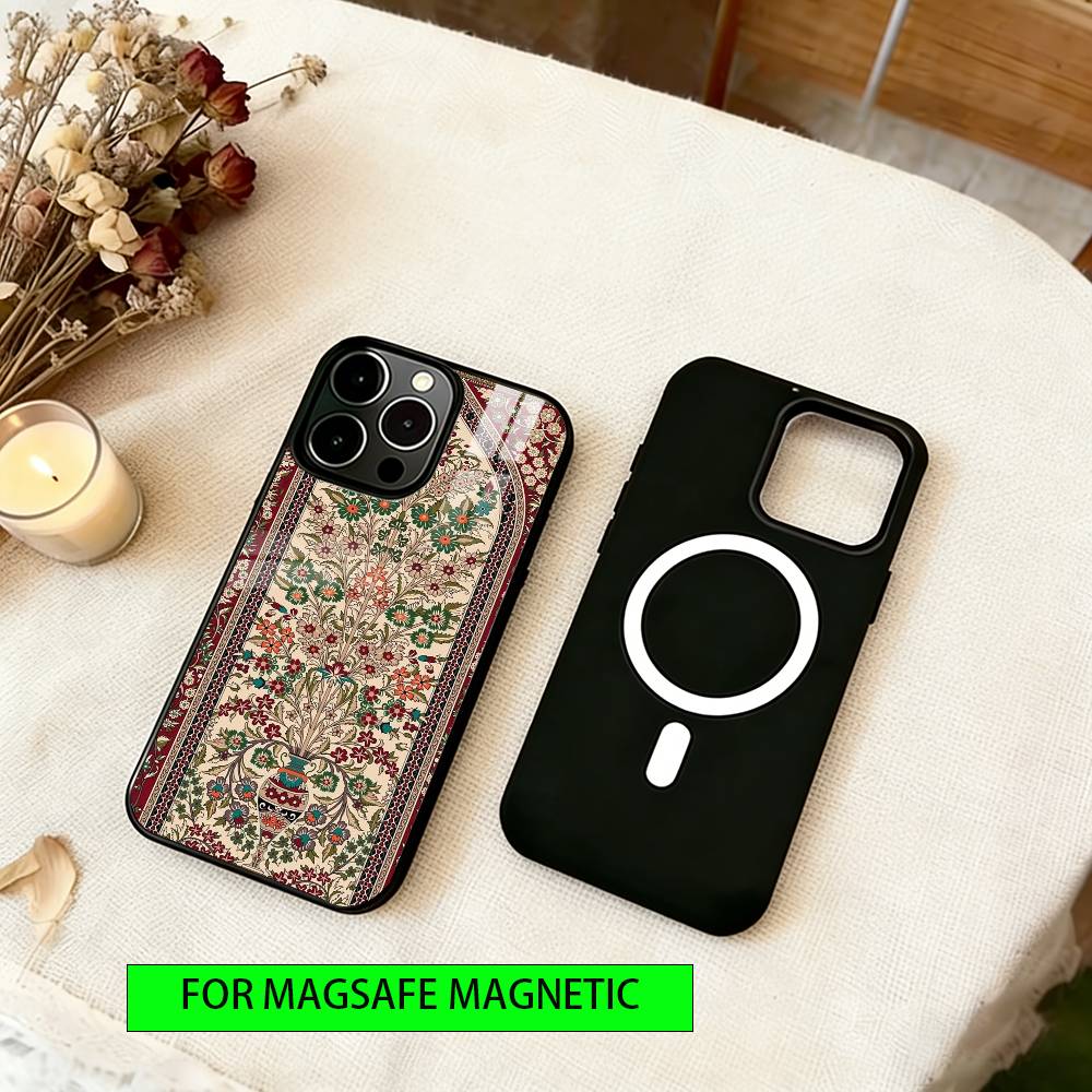 Persian Carpet Floral Pattern Phone Case For iPhone17,16,15,14,13,12,11 Plus,Pro Magnetic For Magsafe Wireless Charging