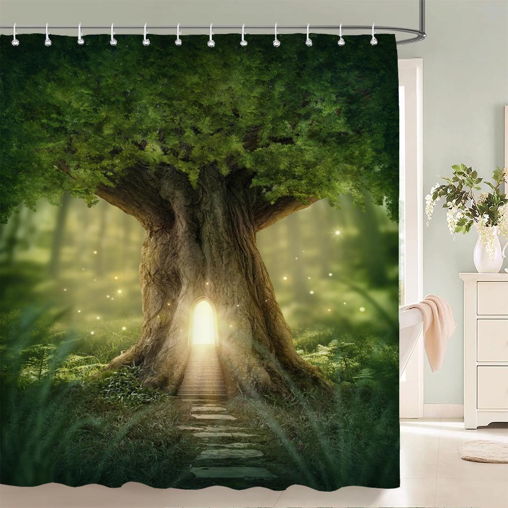 3D Fantasy Waldlandschaft bedruckter Duschvorhang wasserdichter Polyester-Badevorhang Badezimmerdekoration mit Haken Vorhang