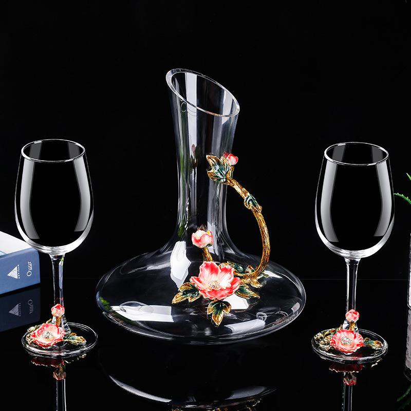 

Эмалевый Цвет Пион Бокал Креативный Декантер Бокал для Красного Вина Бытовой Хрустальный Бокал Бокал для Вина Подарочная Коробка Высокого Класса New Peony Flower Decanter + 2 red wine glasses