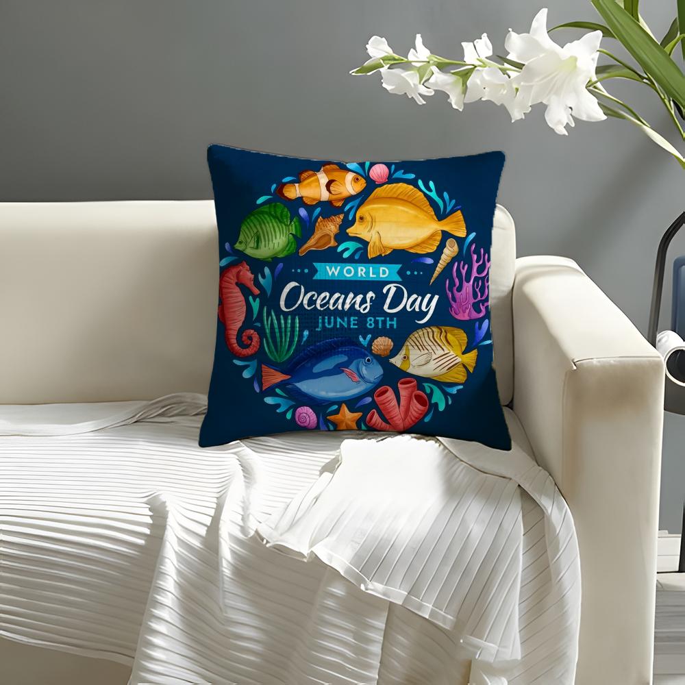 Fashion Mmarine Day Pillow Case Natural Linen Organic Fabric DoubleSided Printing Sofa Home Decor Cushion Cover