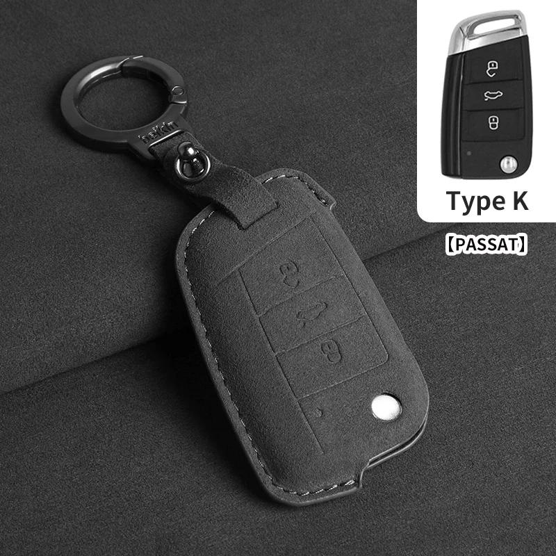 Suede Car Flip Key Case Cover for VW Volkswagen Golf 7 MK7 Tiguan MK2 T-roc T-cross Skoda Octavia Kodiaq Karoq Seat Ateca Leon
