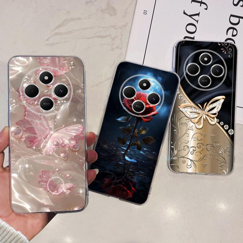 For XIaomi Redmi 14C / Poco C75 Back Cover Butterfly Rose Flower Luxury Girly Phone Case On Redmi 4C Clear Soft TPU Clear Capa