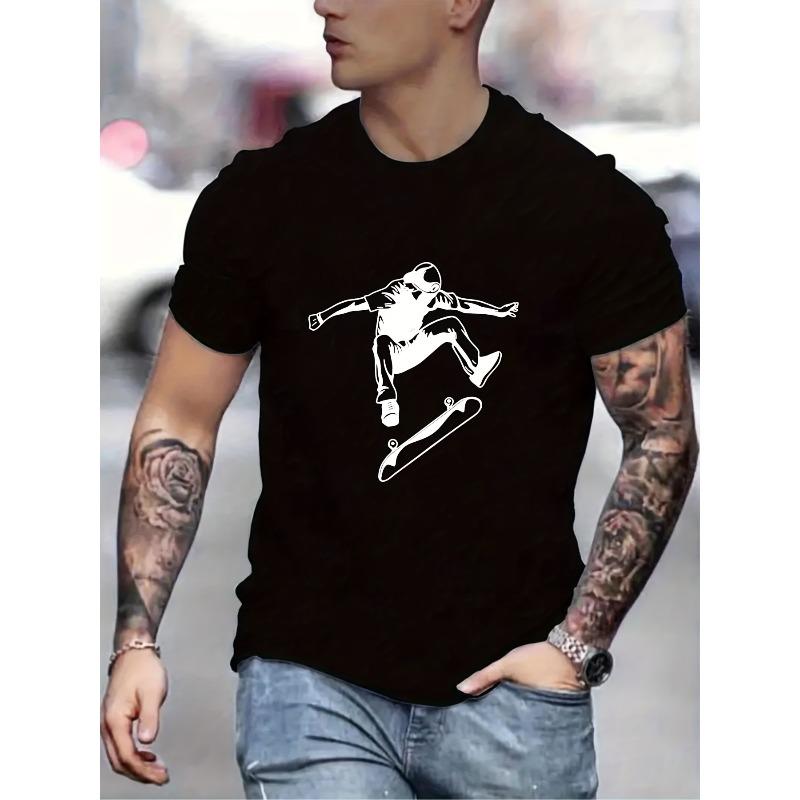 

Skateboarder Print Men s Short Sleeve T-shirts, Comfy Casual Breathable Tops For Men s Fitness Training, Jogging, Outdoor Activities S чёрный