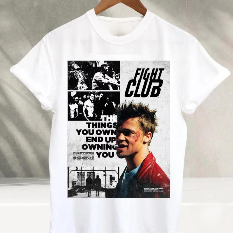 Casual Retro Pluton Short Sleeve Tshirt Tailless Loose Oversized Tshirt Tv Fight Club Movie Pattern Unisexs Printed Tshirt