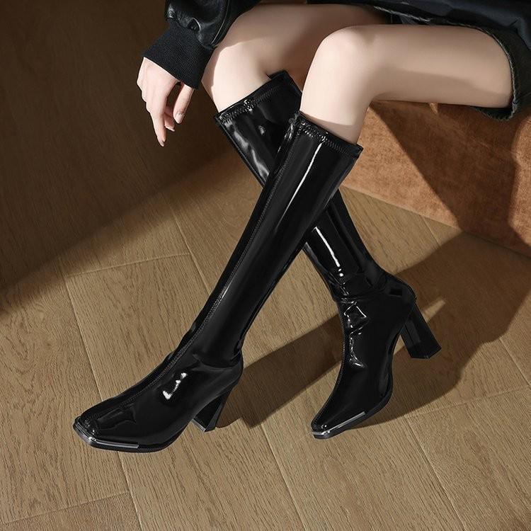 Women's Knee High Boots Riding Combat Boots With Back Zipper Chunky Block Heeled Square Toe Tall Boot Non-Slip High Heels Walking Booties for Women