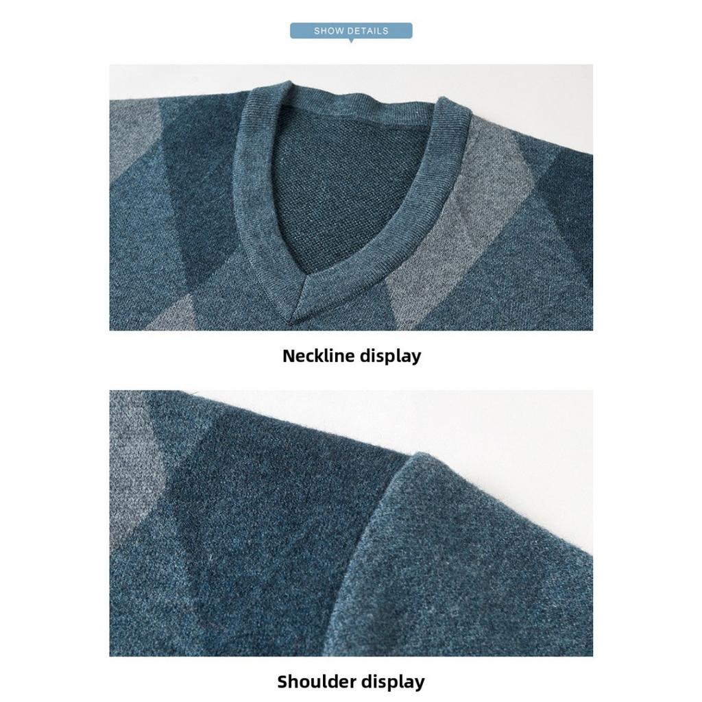 Podzimní a zimní svetr s výstřihem do V Pánský pulovr Základní svetr Žakárový s diamantovým vzorem Límec ve tvaru kuřecího srdce Pletený svetr