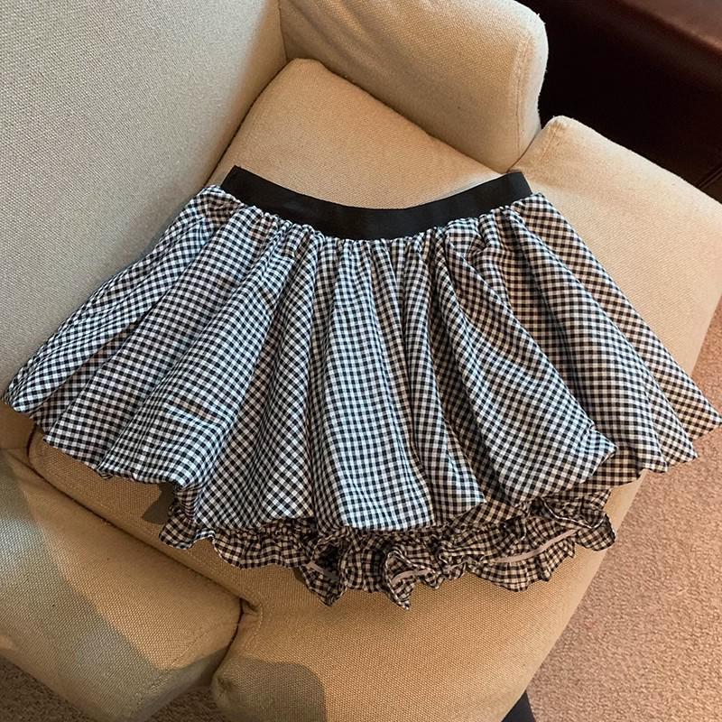 Petite A-line White Fluffy High Waist Mini Skirt Shorts for Women - Summer Anti-Exposure Design