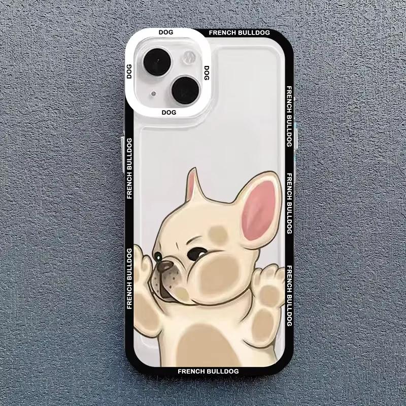 Cute Pug Dog French Bulldog Phone Case For iPhone 16 15 14 13 12 11 Pro Max XS X XR 7 8 SE Kawaii Clear Shockproof Lover Cover