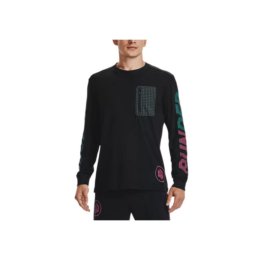Under Armour Anywhere Printed Letter Pattern Running Long Sleeve T-Shirt Men Tops Black 1370330-001