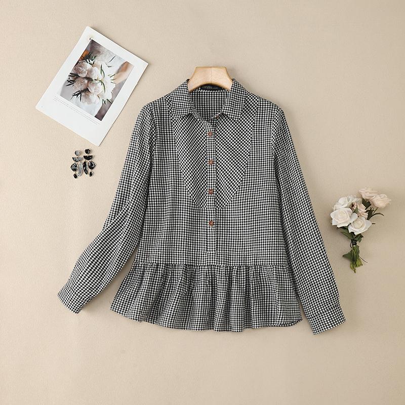 ZANZEA Dámská ležérní halenka s límečkem, kostkovaným potiskem, volným střihem a dlouhým rukávem