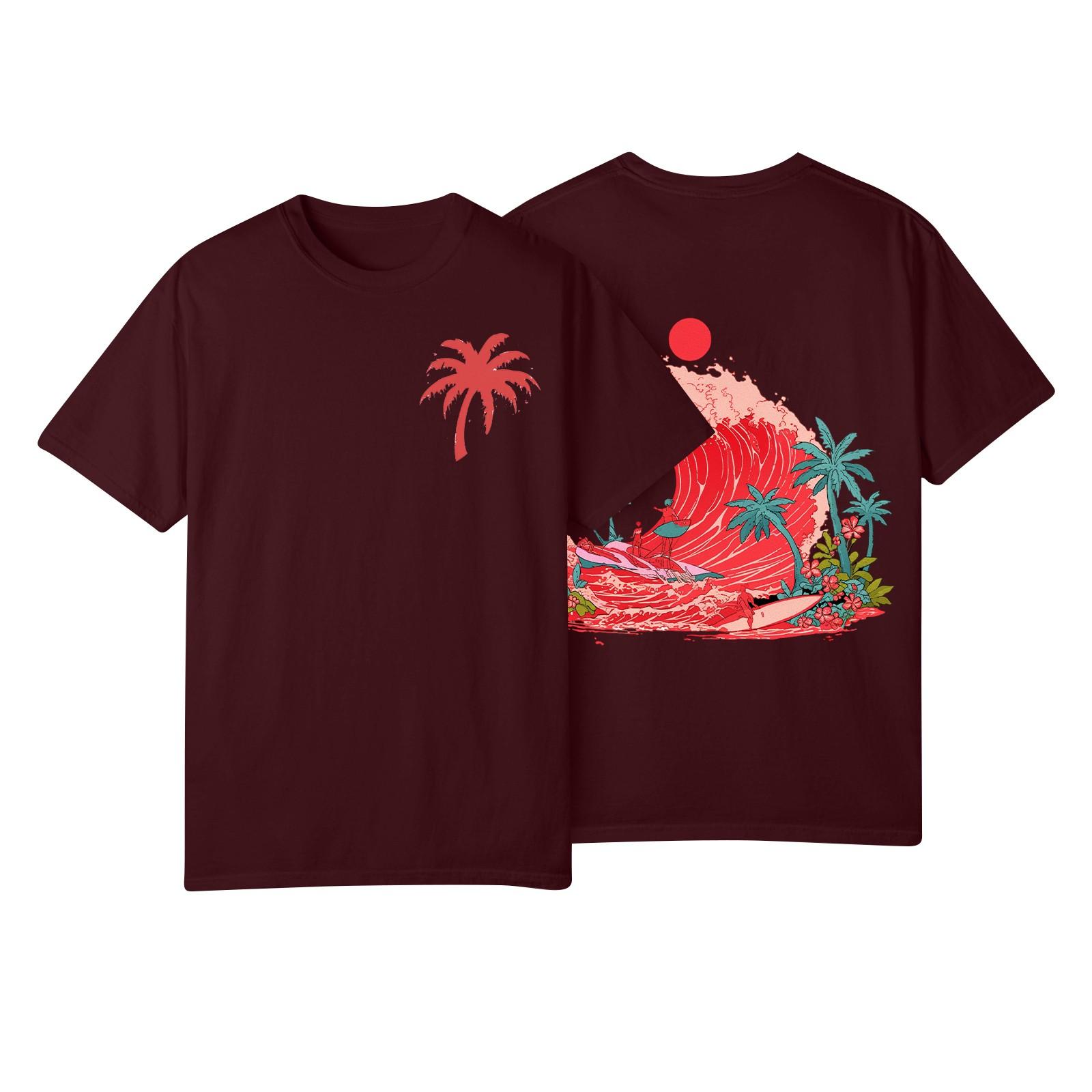 

Женская модная повседневная плиссированная футболка с коротким рукавом с принтом XL винный