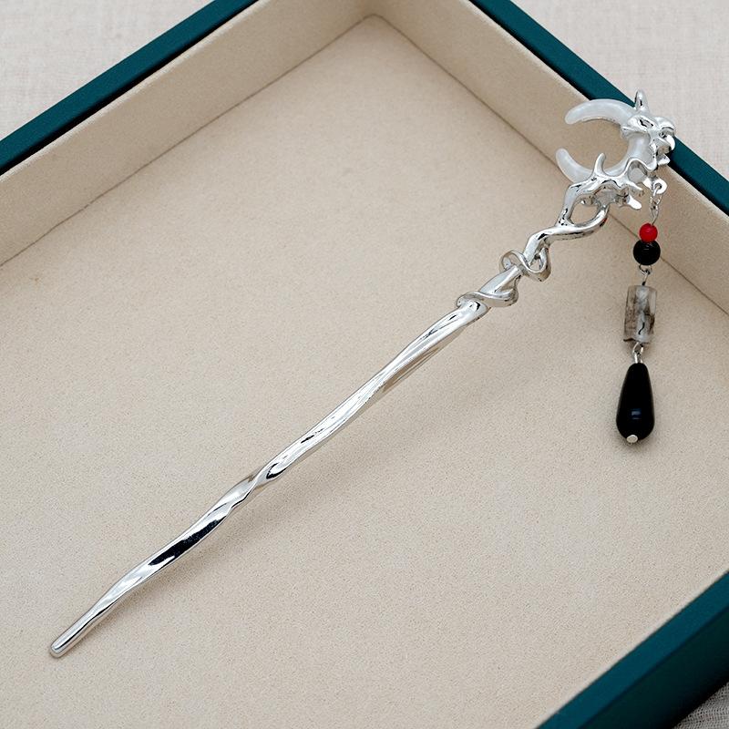 Chinese Style Black Moon Tassel Hair Stick for Women Elegant Metal Hanfu Chopstick Hair Sticks Hair Accessories Ornaments