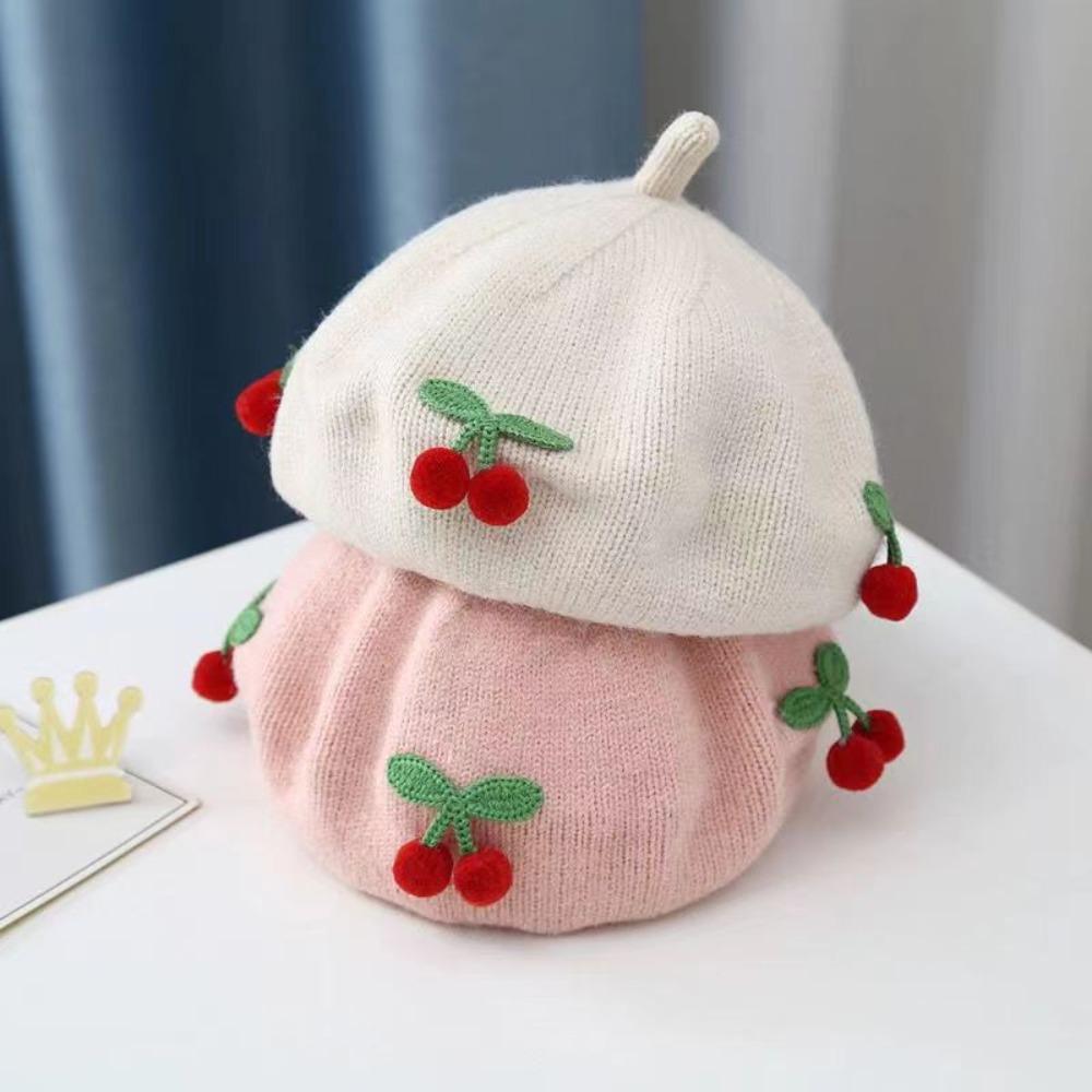 Winter Knitted Pumpkin Hat Cherry Newborn Bonnet Hats Lovely Baby Berets Boys Girls
